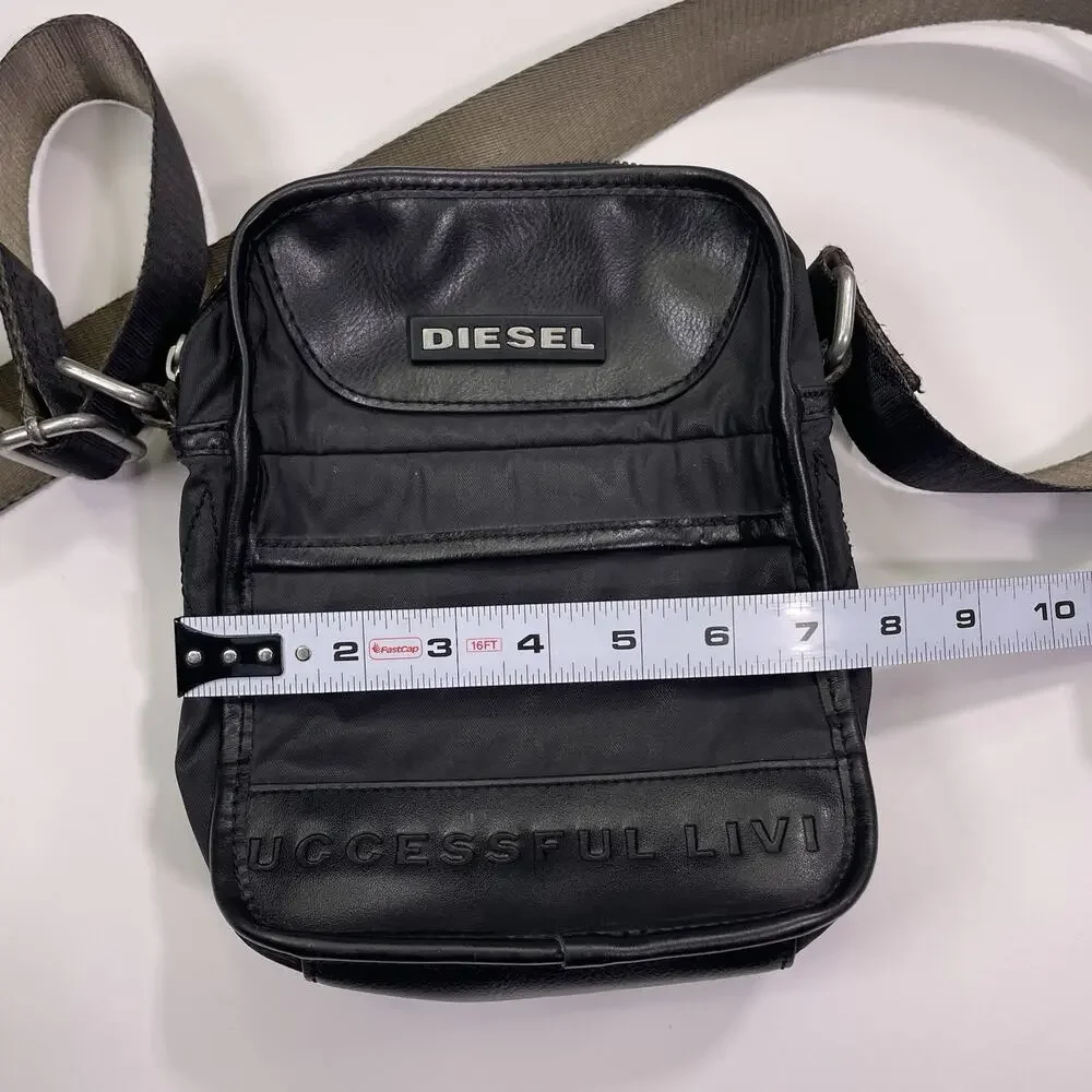 Vtg Diesel Bag Messenger Shoulder Crossbody Satchel Leather Black Y2K Mens